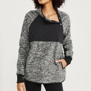 Abercrombie & Fitch Women Quilted Asymmetric Snap Button Fleece Pullover‎ gray S